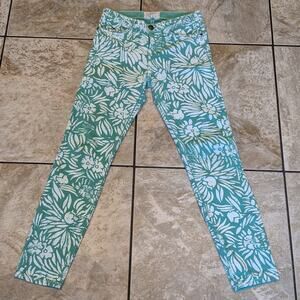 DVF x Current/Elliott Womens Sz 26-0 Jeans Painted Skinny Mint Floral High Waist